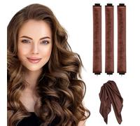 ENNSOO Heatless Hair Curler, Heatless Curls Overnight with Silk Scarf, Velvet Satin Flexi Rods Sleep Flexi Rods, Satin Hair Curlers for Sleeping, Women, 3pcs, Brown