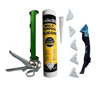 EnòciliS Heavy Duty Caulking Gun + 1 EnòciliS Silicone Sealant + Caulking Tool + Packing in Professional Box, 310ml Capacity, Aluminium Handle, Professional Sealant Applicator