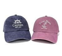 Enodtter Captain First Mate 2025 Boating Matching Hats for Men Women, Nautical Marine Sailor Gift, Navy & Pink Skipper Baseball Caps, Captain First Mate 2025 (Washed Navy & Pink), One size