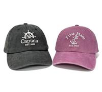 Enodtter Captain First Mate 2025 Matching Hats for Couples, Gift for Sailing, Black Pink Skipper Boating Baseball Cap for Men Women, Captain First Mate 2025 (Washed Black & Pink), One size