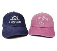 Enodtter Captain First Mate Matching Hats for Couples, Nautical Marine Sailor Hats, Navy Blue Pink Skipper Boating Baseball Caps, Captain First Mate (Navy Blue & Washed Pink), One size