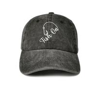 Enodtter Embroidered Baseball Caps for Men and Women, Fishing Fish on (Washed Black), One size