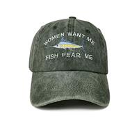 Enodtter Embroidered Women Want Me Fish Fear Me Baseball Hats, Women Want Me Fish Fear Me - Army Green, One Size
