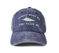 Enodtter Embroidered Women Want Me Fish Fear Me Baseball Hats, Women Want Me Fish Fear Me - Navy Blue, One Size
