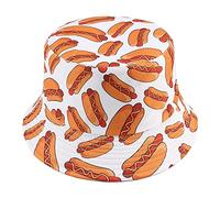 Enodtter Hot Dogs Bucket Hat for Men Women Kids, Foldable Unisex Cotton Double Side Wear Reversible Printed Outdoor Travel Beach Sun Hat, Orange