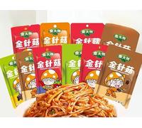 Enoki mushroom,Spicy barbecued enoki mushrooms,side dishes,instant food,pickles,Mala latiao,spicy snack food,vegan,delicious Chinese snack gift package (Hot pot flavor,10 packs)