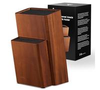 ENOKING Wooden Universal Knife Block, Knife Block Without Knives, Acacia Wood Knife Holder Storage Stand with Removable Plastic Bristles for Kitchen Counter Knife Storage Rack(2-Tier)