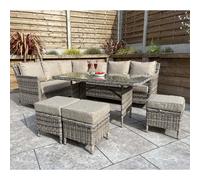 enola glass top garden corner dining set in nature grey