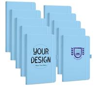 ENOMY 10 Pack A5 Personalised Notebooks Value Bundle Custom PU Leather Journals for School University Events Group Gifts Light Blue