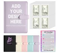 ENOMY 100 Envelope Challenge Binder A5 PU Leather Personalised Budget Binder with Cash Envelopes Customisable Cover Money Saving Book & Wallet for Savings Challenge Purple