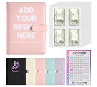 ENOMY 100 Envelope Challenge Binder A5 PU Leather Personalised Budget Binder with Cash Envelopes Customisable Cover Money Saving Book & Wallet for Savings Challenge Pink
