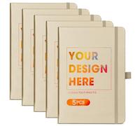 ENOMY 5 Pcs A5 Personalised Notebooks Customized Hardcover Custom Notebook with Logo/Text/Image Writing Journal for College Office Friend Gold