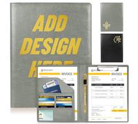 ENOMY Customized A4 Portfolio Folder PU Leather Personalised Certificate Folder with Name/Logo Executive Document Holder for Office Business Men Women Ideal Conference & Gift Grey