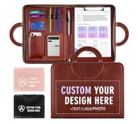 ENOMY Personalised A4 Leather Portfolio Waterproof Zipped Document Folder with Carry Handle Custom Business Gift Conference Organiser Secure File Holder Brown