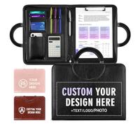 ENOMY Personalised A4 Leather Portfolio Waterproof Zipped Document Folder with Carry Handle Custom Business Gift Conference Organiser Secure File Holder Black