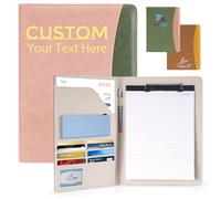 ENOMY Personalised A4 Portfolio Folder Waterproof PU Leather Conference Certificate Folder Custom Business Document Holder for Office Meetings Engrave Your Logo or Name Pink