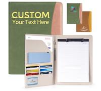 ENOMY Personalised A4 Portfolio Folder Waterproof PU Leather Conference Certificate Folder Custom Business Document Holder for Office Meetings Engrave Your Logo or Name Green