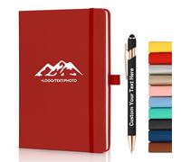 ENOMY Personalised A5 PU Leather Notebook & 10 Stylus Pens Set Customised Journal with Logo Text for Business Office College Travel Work Notebook Red
