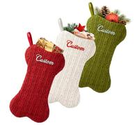 ENOMY Personalised Dog Christmas Stocking 18 Inch Large Knit Bone Shape Embroidered Custom Name Pet Stocking for Fireplace Hanging Holiday Party Decoration