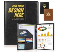 ENOMY Personalised File Folder Custom Leather Portfolio with Logo/Text/Photo Professional Business Portfolio A4 Letter Size Document Holder for Resumes Interviews Office Black