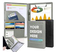 ENOMY Personalised File Folders A4 PU Leather Customized Document Holder with Logo/Text/Image Professional Presentation Folders for Business Office College Resumes Interviews Idea Gift Grey