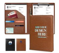 ENOMY Personalised Folders PU Leather Customized Portfolio Folder with Logo/Text/Image Professional Document Holder for Business Office Resumes Interviews Idea Gift Brown