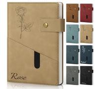 ENOMY Personalised Notebook A5 Leather Custom Personalized Notebooks with Logo & Text Daily Journal Notepad for Men Women Hardcover Notebook for Business Work College Idea Gift Khaki