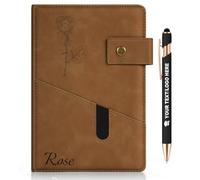 ENOMY Personalized A5 Leather Notebook & 10 Stylus Pens Set Customised with Logo Text Image for Travel Business Work College Gift Brown