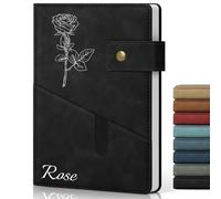 ENOMY Personalized Notebook A5 Lined Leather Journal Notepad for Men Women Custom Notebooks Personalised Daily Diary for Business Travel Work Writing Black
