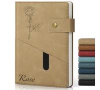 ENOMY Personalized Notebook A5 Lined Leather Journal Notepad for Men Women Custom Notebooks Personalised Daily Diary for Business Travel Work Writing Khaki