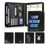 ENOMY Professional A4 Portfolio Waterproof PU Leather Zipped Document Holder Personalised Conference Folder Custom Business Organiser Secure File for Office & Corporate Gifts Black