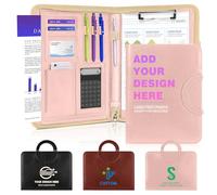 ENOMY Professional A4 Zipped Portfolio with Carry Handle Waterproof PU Leather Conference Folder Secure Document Holder Custom Personalised Business File Organiser Gift Pink