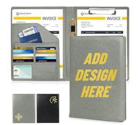 ENOMY PU Leather Document Folder A4 Personalised Custom Letter Presentation Folders with Logo for Men & Women Business Conference Portfolio Office Organiser Interview Essential Grey