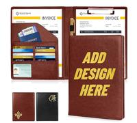 ENOMY PU Leather Document Folder A4 Personalised Custom Letter Presentation Folders with Logo for Men & Women Business Conference Portfolio Office Organiser Interview Essential Red Brown