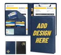 ENOMY PU Leather Document Folder A4 Personalised Custom Letter Presentation Folders with Logo for Men & Women Business Conference Portfolio Office Organiser Interview Essential Blue