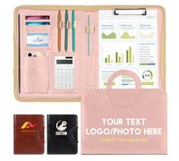 ENOMY Zipped A4 Portfolio with Handle Waterproof PU Leather Business Folder Secure Document Holder Custom Engraved Conference Organiser Professional Office File Pink