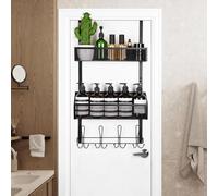 ENONCI Over The Door Hooks Organizer Hanger, Over Door Storage Rack, Towel Rack Shelf Hanger, 15 Hooks with Wire Mesh Basket Storage Rack for Bathroom, Kitchen, Bedroom