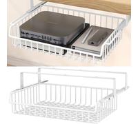 ENONCI Under Desk Drawer, Pull-Out Metal Mesh Storage, White | Keep small desk essentials organised in a pull-out mesh drawer, with adhesive mounting or short screws for compatible desks