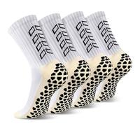 ENONEO Football Grip Socks 5-11 Mens Anti-slip Sports Socks Women Thickened Athletic Socks with Anti Blister Rubber Pads, Breathable Sport Socks for Soccer Basketball Running (White 2pc)
