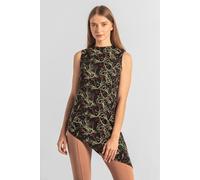 Enorsia Asymmetric Hem Sleeveless Printed Top In Black Black