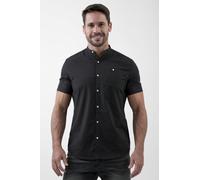 ENORSIA Black Printed Grandad Collar Short Sleeve Shirt - S - Black - 98% BCI Cotton 2% Spandex