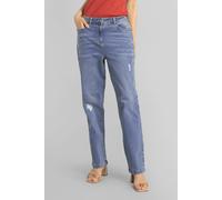 ENORSIA Blue Straight Fit High Rise Ripped Jeans - 14 - 99% Cotton, 1% Spandex - Blue