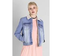 Enorsia Borg Lined Regular Fit Denim Jacket In Light Blue Light Blue