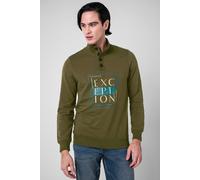 ENORSIA Button-Up Funnel Neck Sweatshirt - XXL - Olive - 92% Cotton, 8% Elastane