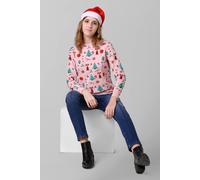 Enorsia Christmas Print Crew Neck Sweatshirt In Pink Pink