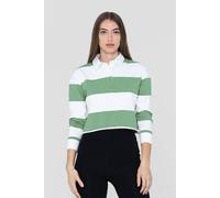 Enorsia Combed Cotton Y/d Oversized Cropped Long Sleeve Polo Shirt In Green Green