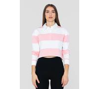 Enorsia Combed Cotton Y/d Oversized Cropped Long Sleeve Polo Shirt In Pink Pink