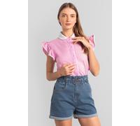 Enorsia Contrast Trimmed Flutter Sleeve Blouse In Pink Pink