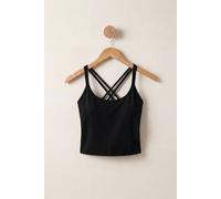 Enorsia Cotton Stretch Cross Back Crop Cami Tops In Black Black