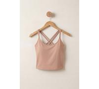 Enorsia Cotton Stretch Cross Back Crop Cami Tops In Brown Brown